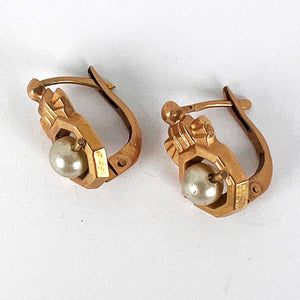 French 18 Karat Yellow Gold Pearl Earrings