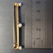 Load image into Gallery viewer, Natural White Pearl and Diamond 18K Yellow Gold Bar Brooch

