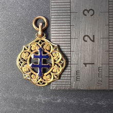 Load image into Gallery viewer, French Lorraine Cross 18K Yellow Gold Enamel Charm Pendant
