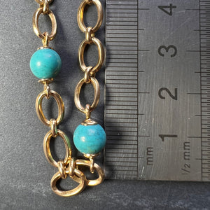 18 Karat Yellow Gold Turquoise Link Bracelet