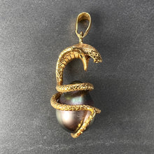 Load image into Gallery viewer, King Cobra Serpent Snake 18K Yellow Gold Tahitian Black Pearl Pendant
