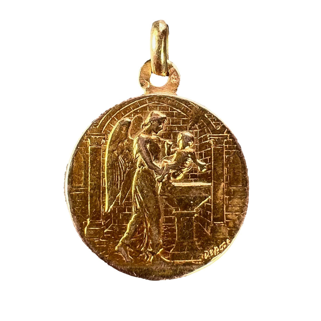 French Baptism 18K Yellow Gold Charm Pendant