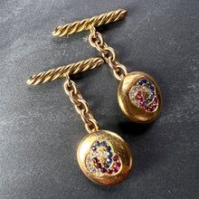 Load image into Gallery viewer, Ruby Sapphire and Diamond Trefoil 14K Yellow Gold Cufflinks
