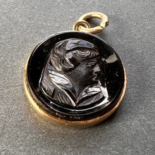 Load image into Gallery viewer, Black Onyx Intaglio 9K Yellow Gold Charm Pendant
