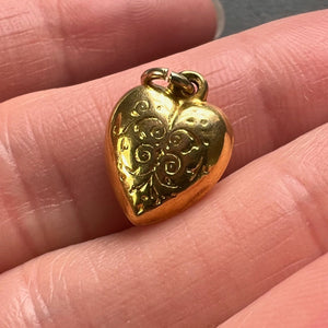 Puffy Heart 9K Yellow Gold Charm Pendant