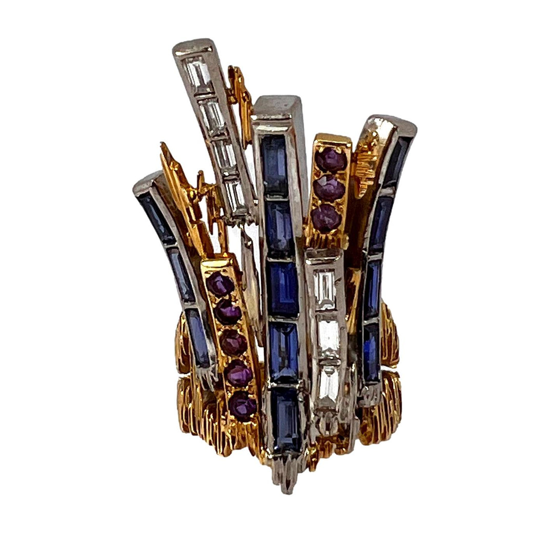 Charles de Temple Sapphire Diamond Amethyst 18K Yellow and White Gold Pinky Ring