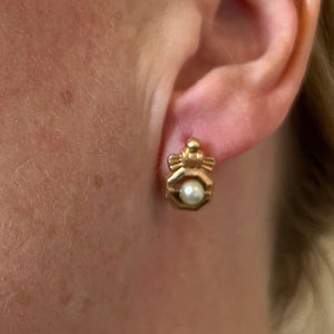 French 18 Karat Yellow Gold Pearl Earrings