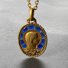 Load image into Gallery viewer, French Virgin Mary Plique A Jour Enamel 18K Yellow Gold Charm Pendant
