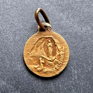 French Virgin Mary Notre Dame of Lourdes 18K Yellow Gold Charm Pendant