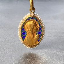 Load image into Gallery viewer, French Sellier Virgin Mary 18K Yellow Gold Enamel Pearl Pendant Necklace
