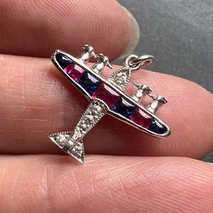 Art Deco Airplane Platinum Diamond Sapphire Ruby Charm Pendant