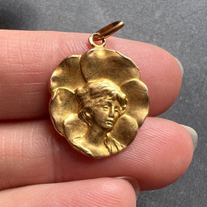 French Pansy Love Token 14K Yellow Gold Charm Pendant