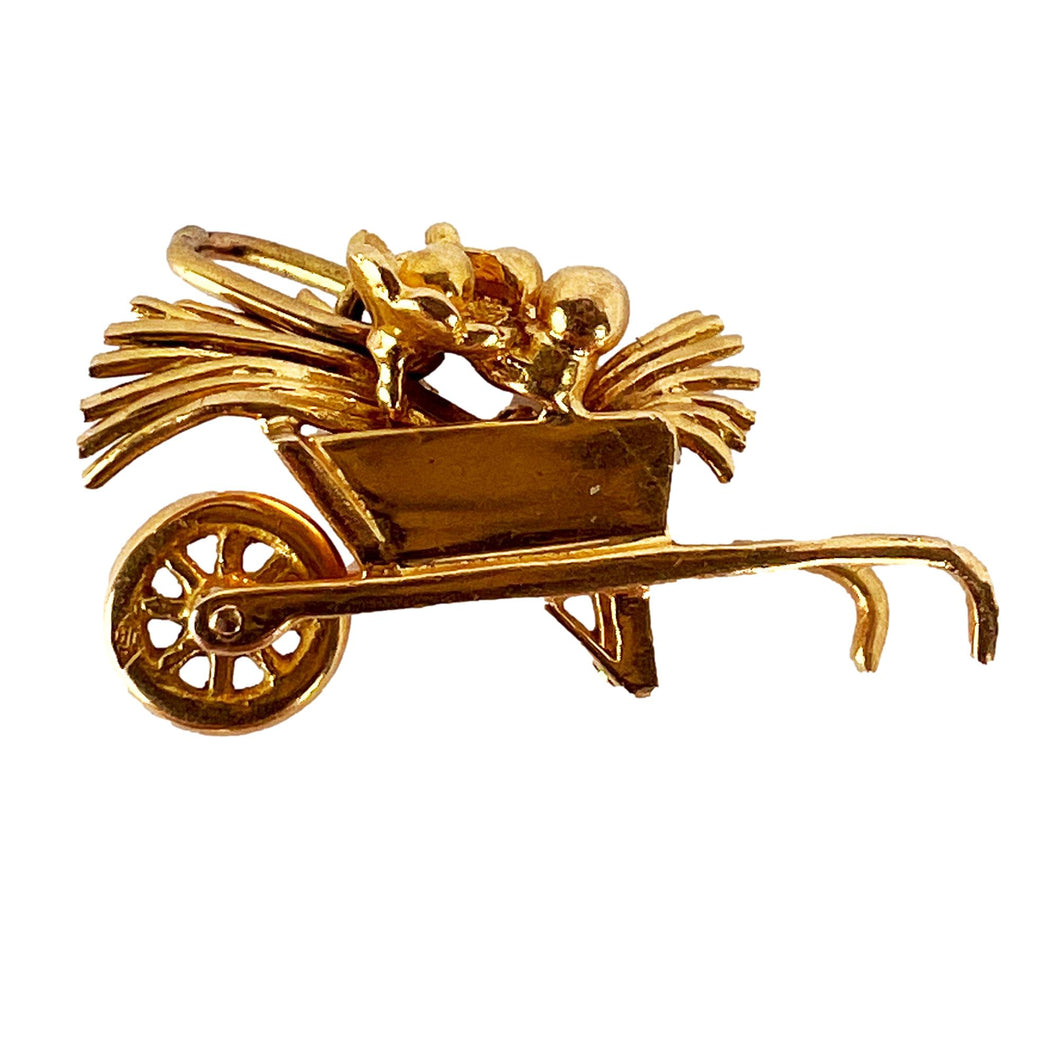French Wheelbarrow with Flowers 18K Yellow Gold Charm Pendant