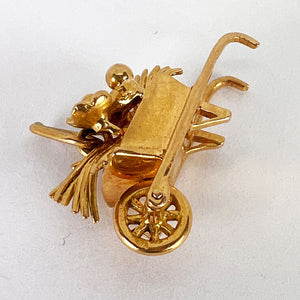 French Wheelbarrow with Flowers 18K Yellow Gold Charm Pendant