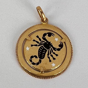 Italian Zodiac Scorpio Starsign 18K Yellow Gold Enamel Charm Pendant