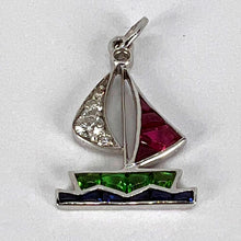 Load image into Gallery viewer, Art Deco Yacht Sailboat Platinum Diamond Sapphire Ruby Peridot Charm Pendant
