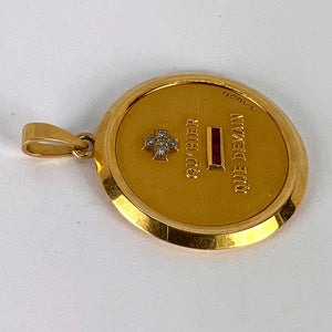 Large Augis French Plus Qu’Hier Ruby Diamond 18K Yellow Gold Love Charm Pendant