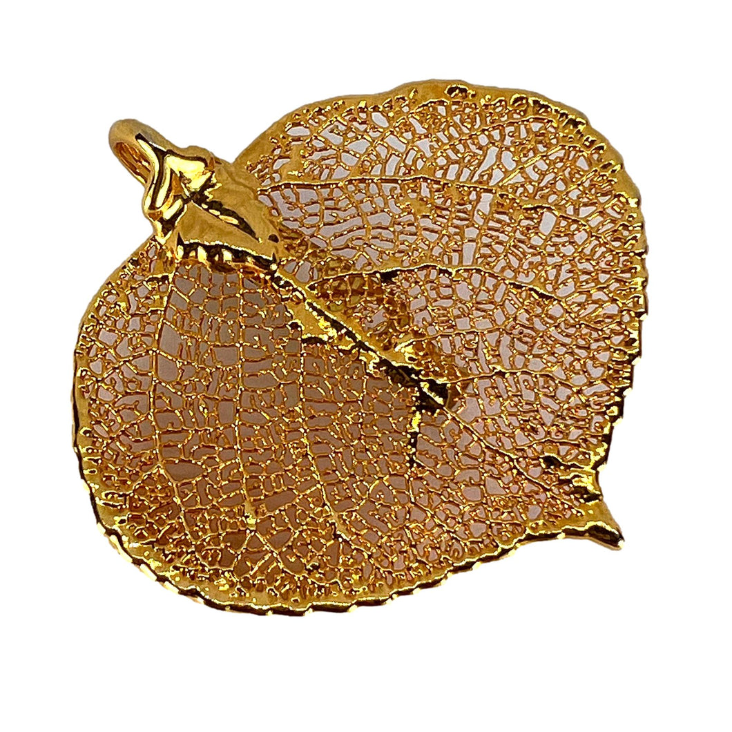Leaf Skeleton Yellow Gold-Plated Brooch Pendant