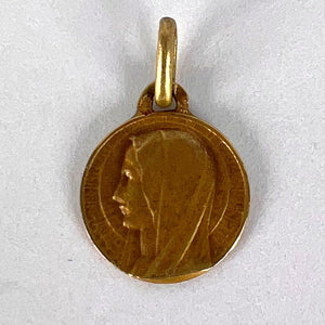 French Virgin Mary Notre Dame of Lourdes 18K Yellow Gold Charm Pendant
