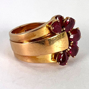 French Retro Buckle 18K Yellow Gold Ruby Ring