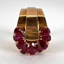 Load image into Gallery viewer, French Retro Buckle 18K Yellow Gold Ruby Ring
