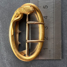 Load image into Gallery viewer, French 18K Yellow Gold Silver Garnet Snake Belt Buckle
