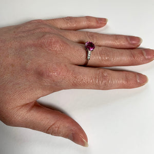 Synthetic Pink Sapphire Diamond Platinum Solitaire Ring