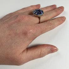 Load image into Gallery viewer, Blue Sapphire White Diamond 18K Gold Cluster Ring
