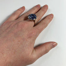 Load image into Gallery viewer, Blue Sapphire White Diamond 18K Gold Cluster Ring
