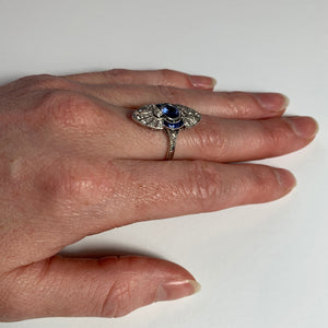 French White Diamond Blue Sapphire Platinum Ring