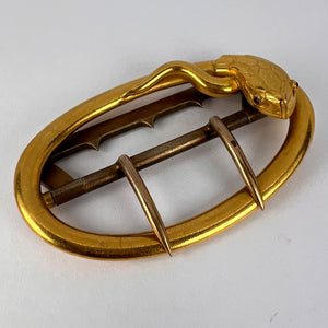 French 18K Yellow Gold Silver Garnet Snake Belt Buckle