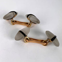Load image into Gallery viewer, French 18K Yellow Gold Rock Crystal Enamel Stripe Cufflinks
