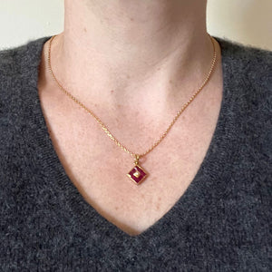 Ruby Diamond 18K Yellow Gold Angled Square Cluster Pendant