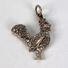 Load image into Gallery viewer, Antique 18K Rose Gold Silver Ruby Diamond Rooster Charm Pendant
