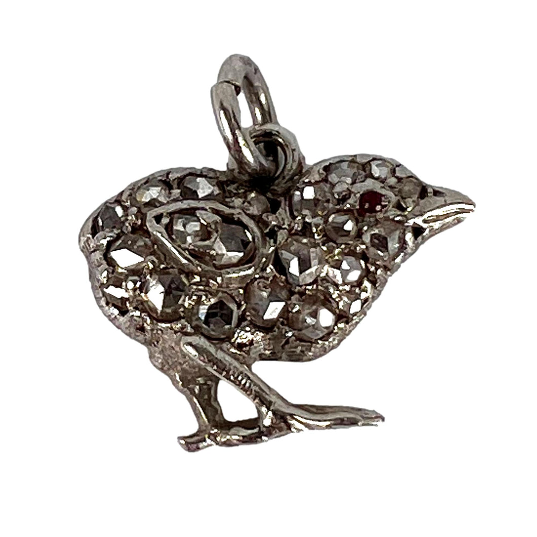 Antique 18K Rose Gold Silver Ruby Diamond Chick Charm Pendant