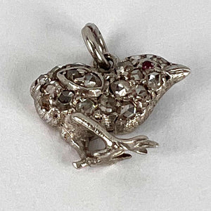 Antique 18K Rose Gold Silver Ruby Diamond Chick Charm Pendant