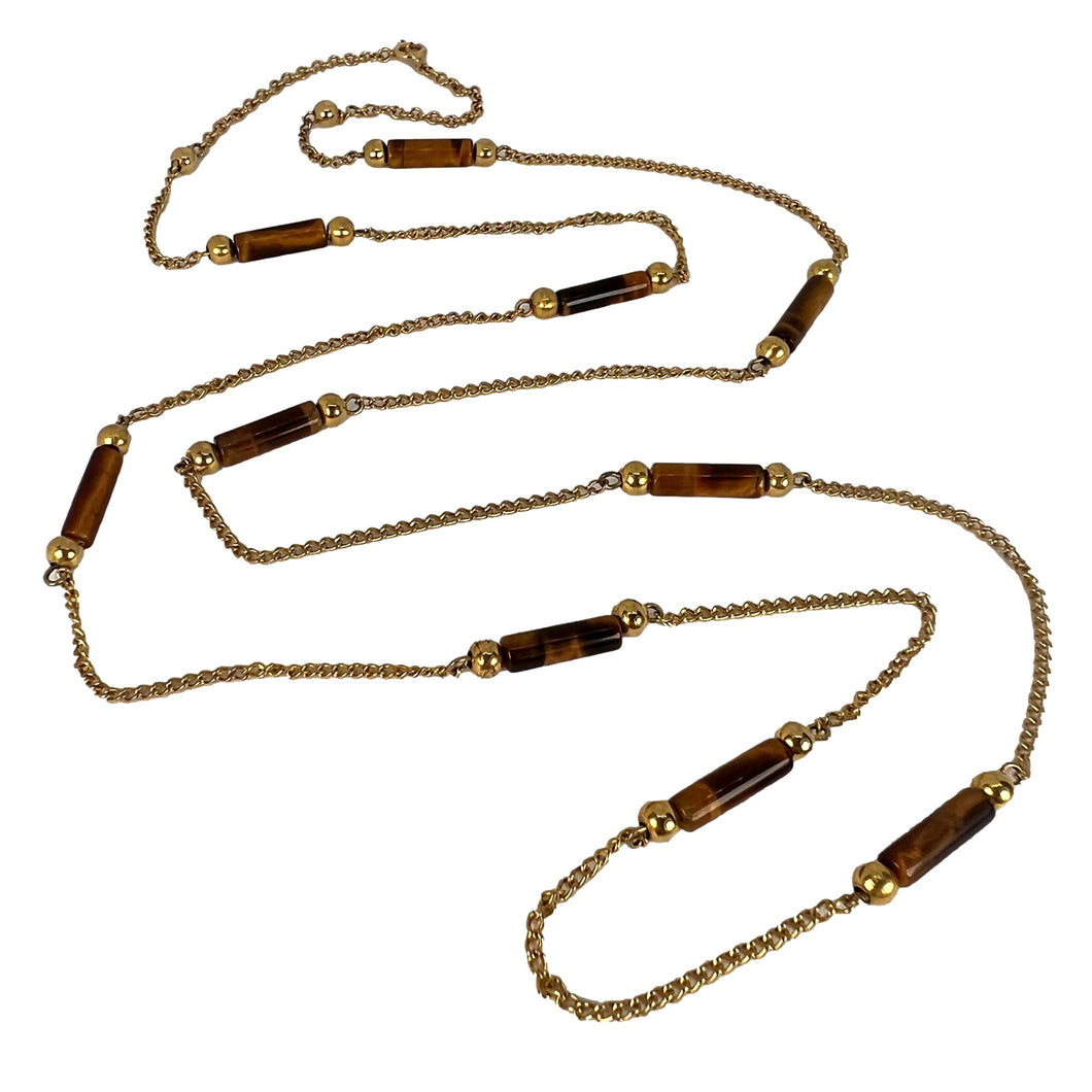 18 Karat Yellow Gold Tiger’s Eye Chain Necklace