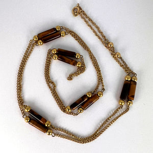 18 Karat Yellow Gold Tiger’s Eye Chain Necklace