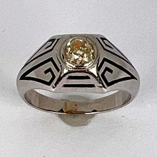 Load image into Gallery viewer, Art Deco Tinted Yellow Diamond 14K White Gold Enamel Ring
