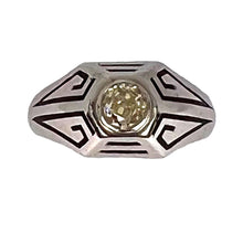 Load image into Gallery viewer, Art Deco Tinted Yellow Diamond 14K White Gold Enamel Ring
