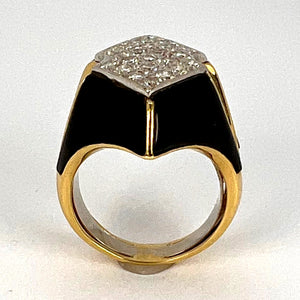 Onyx Diamond 18 Karat Yellow Gold Cocktail Ring