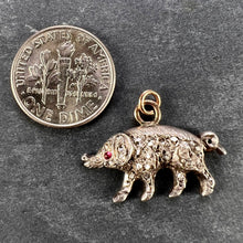 Load image into Gallery viewer, Antique 18K Rose Gold Silver Ruby Diamond Pig Charm Pendant
