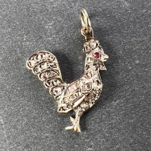 Load image into Gallery viewer, Antique 18K Rose Gold Silver Ruby Diamond Rooster Charm Pendant
