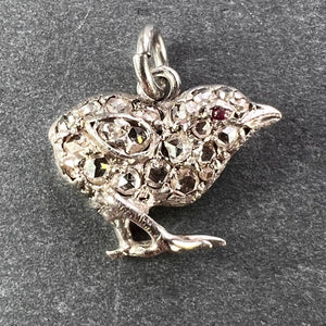 Antique 18K Rose Gold Silver Ruby Diamond Chick Charm Pendant