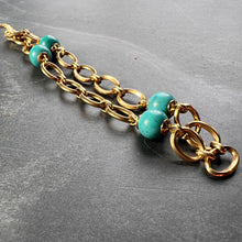 Load image into Gallery viewer, 18 Karat Yellow Gold Turquoise Link Bracelet
