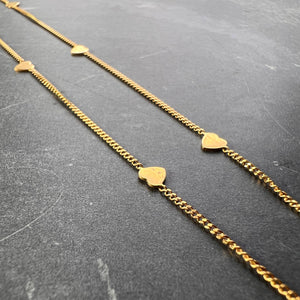 French 18K Yellow Gold Love Heart Link Chain Necklace