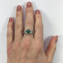 Load image into Gallery viewer, Checkerboard Invisibly-Set Emerald Diamond Pave Platinum Ring
