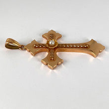 Load image into Gallery viewer, French 18K Rose Yellow Gold Pearl Cross Pendant
