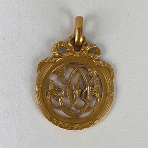 French 18K Yellow Gold Monogram Charm Pendant