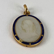 Load image into Gallery viewer, French Virgin Mary 18K Yellow Gold Mother of Pearl Enamel Charm Pendant
